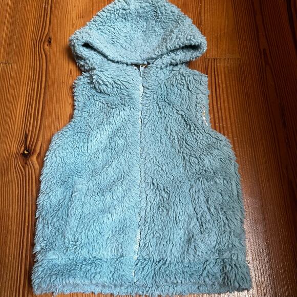 Mini Boden light blue fleece hooded vest SIZE 4-5 - Picture 3 of 4